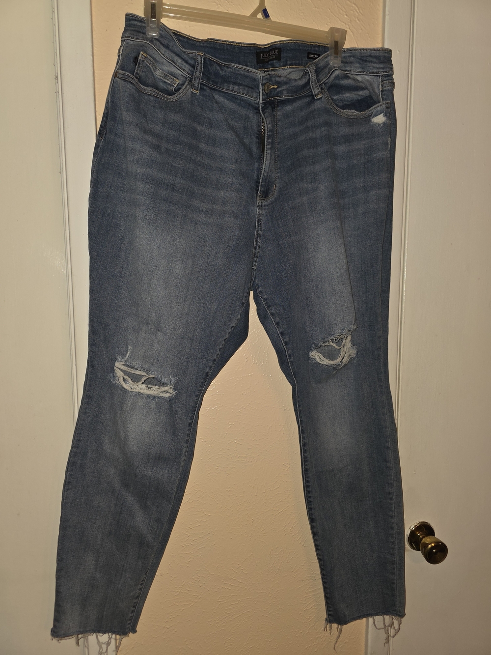 🔥 Judy Blue Distressed Skinny Jeans 24W High Rise Raw Hem 30" Inseam